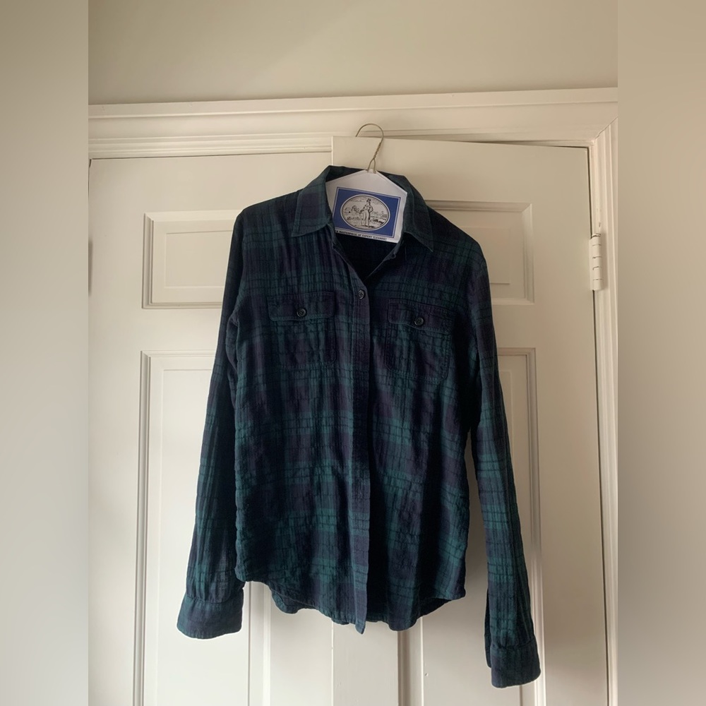 Elizabeth and James blue and green plaid button down